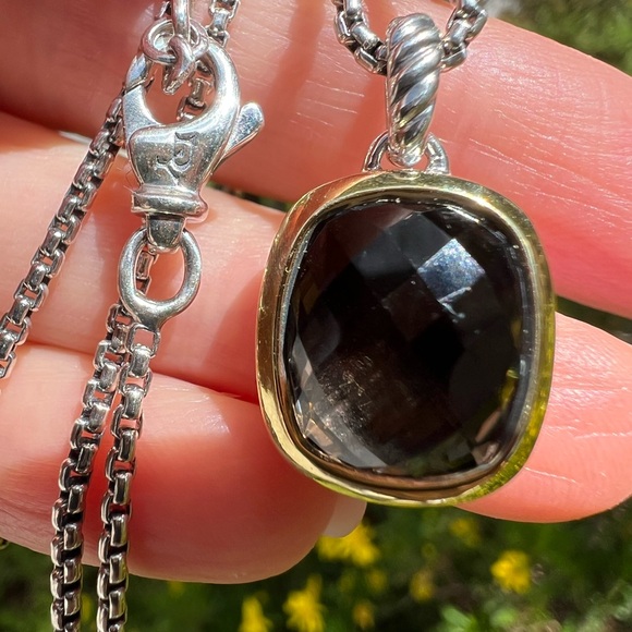 David Yurman Sterling Silver Pendant Necklace Smoky Topaz with 925/18k Bezel - Picture 8 of 9